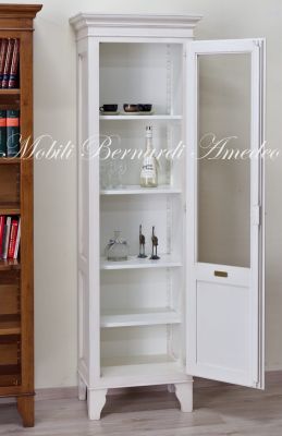 Vetrina in legno massello laccata bianco anticato 1 anta